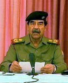 Deposed dictator Saddam Hussein thanking former president George W. Bush for inadvertently orchestrating his acquittal